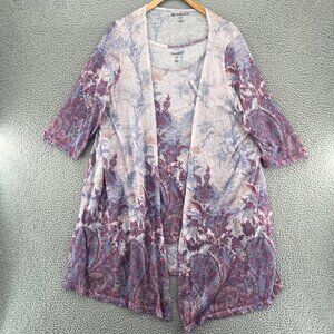 Roamans Sweater Womens 1X Plus Purple Floral 2 Piece Set 1/2 Sleeves Cardigan